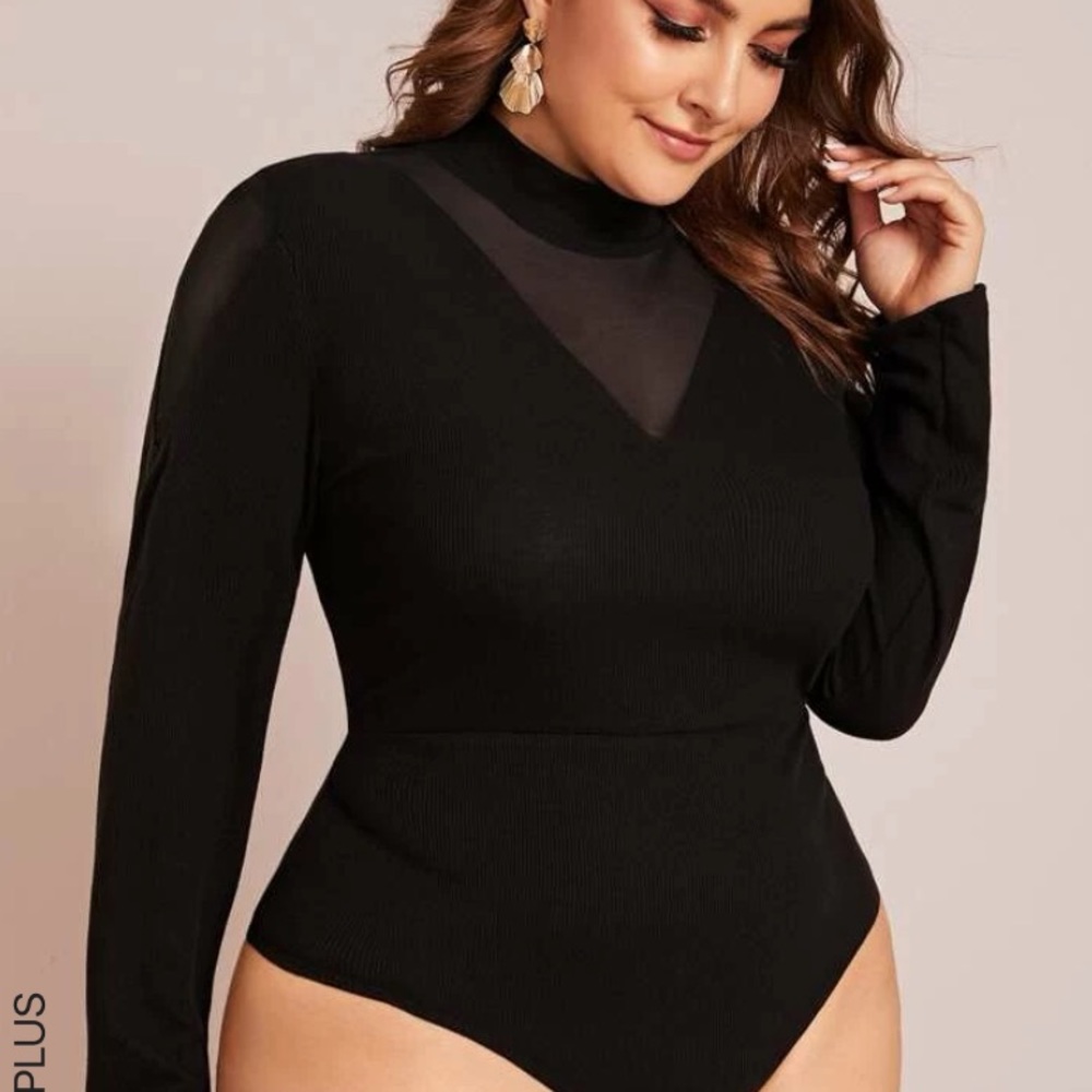 Black Long Sleeve Bodysuit w/ Sheer Chest